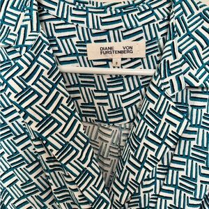 Diane Von Furstenberg Teal and White Patterned Jumpsuit